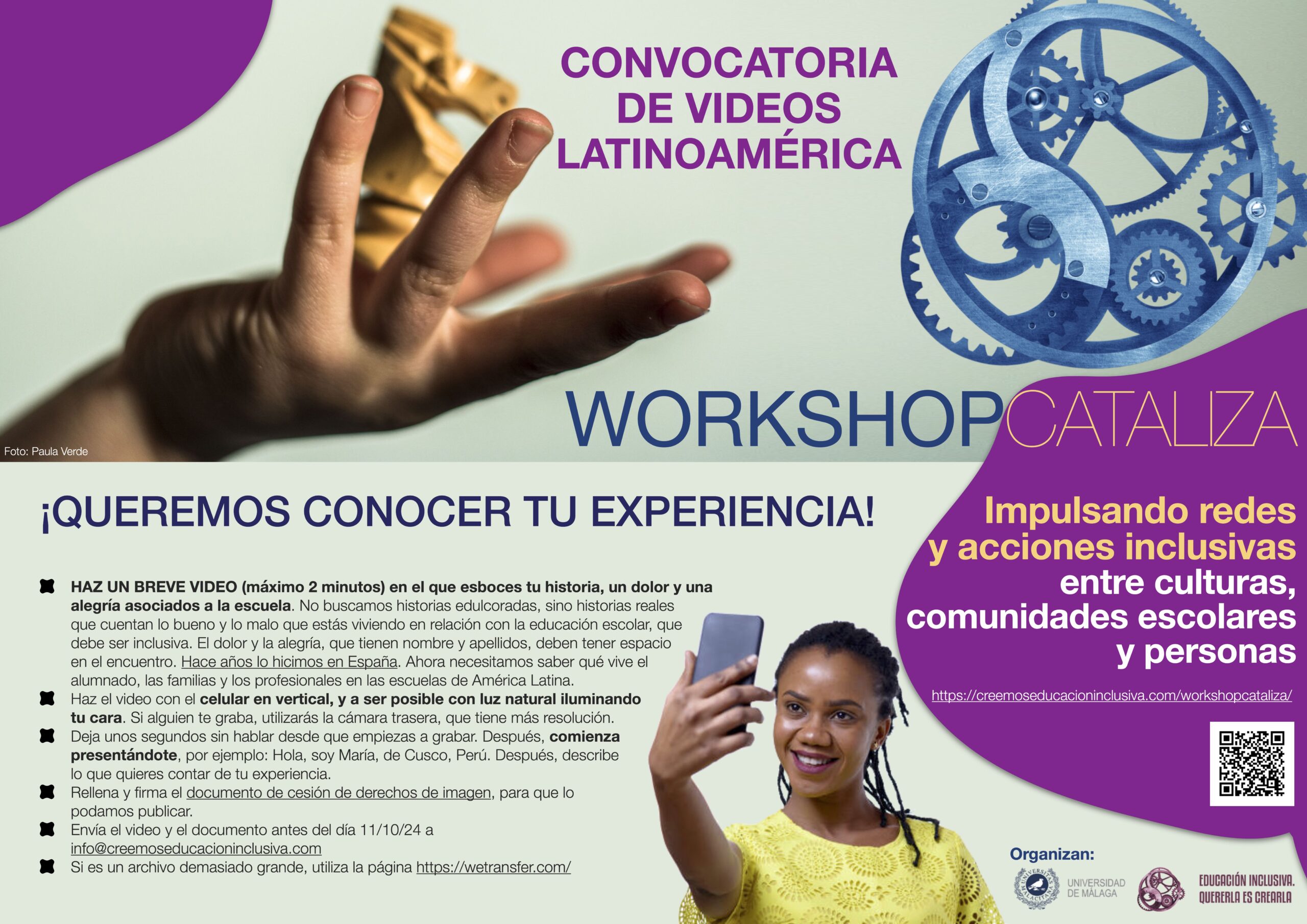 Instrucciones de la "Convocatoria de vídeos Latinoamérica", Workshop Cataliza. Accede a la descripción completa en el texto que acompaña.