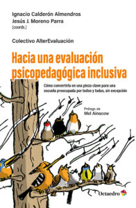 Portada de la Guía "Hacia una evaluación psicopedagógica inclusiva". La ilustración es un dibujo, hecho por David G. Gándara, de un grupo de pájaros cantando en las ramas de un árbol.