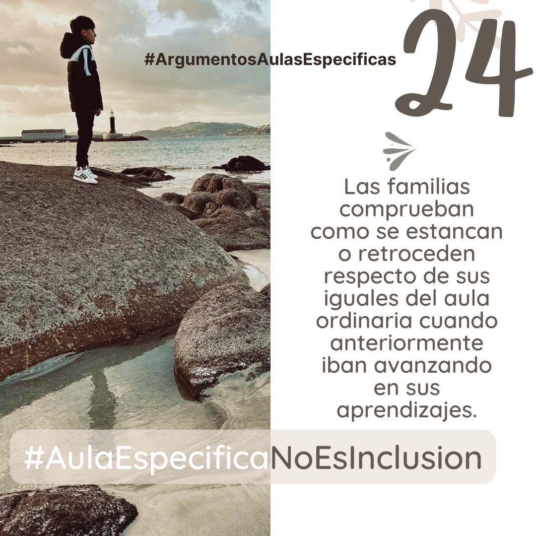 Las familias comprueban como se estancan o retroceden respecto de sus iguales del aula ordinaria cuando anteriormente iban avanzando en sus aprendizajes