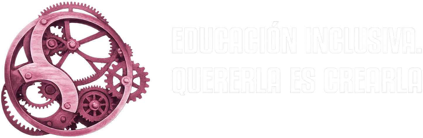 Logotipo de Quererla es Crearla. Conjunto de engranajes y ruedas dentadas entrelazadas en tonos rosados.